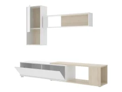 Dmora Sistema de parede Dgam, Conjunto modular de sala de canto, Móveis de sala multiposições, 230x41h180 cm, e Carvalho^ Móvel De Tv