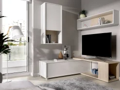 Dmora Sistema de parede Dgam, Conjunto modular de sala de canto, Móveis de sala multiposições, 230x41h180 cm, e Carvalho^ Móvel De Tv