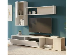 Dmora Sistema de parede Dgam, Conjunto modular de sala de canto, Móveis de sala multiposições, 230x41h180 cm, e Carvalho^ Móvel De Tv