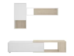 Dmora Sistema de parede Dgam, Conjunto modular de sala de canto, Móveis de sala multiposições, 230x41h180 cm, e Carvalho^ Móvel De Tv