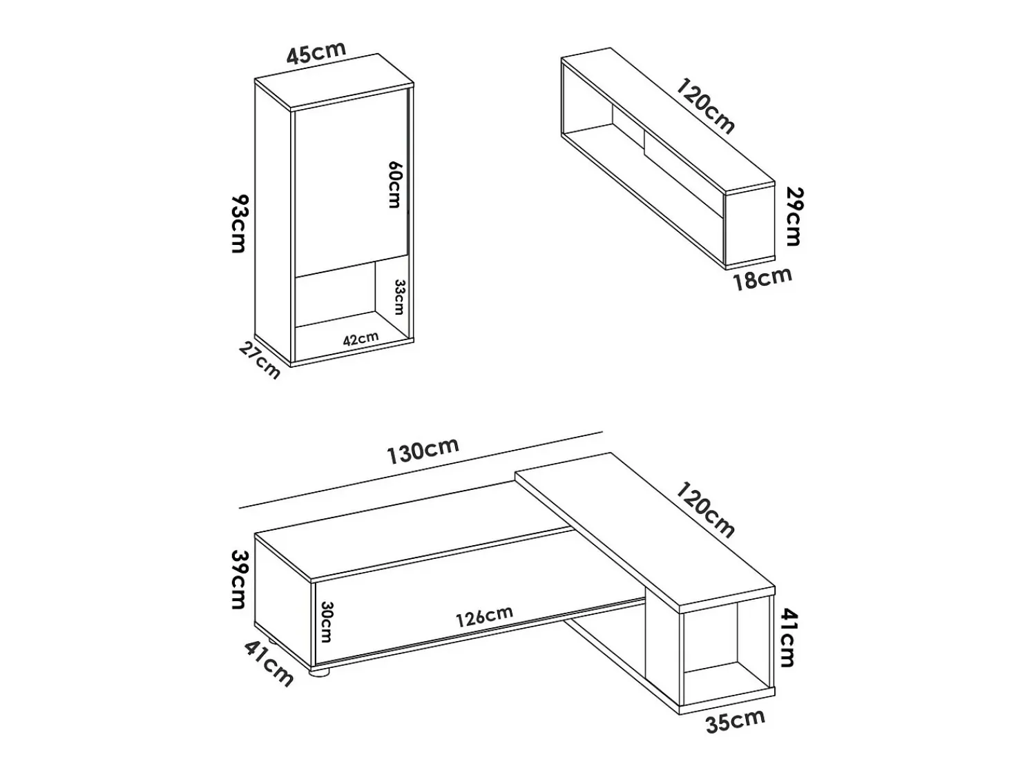 Dmora Sistema de parede Dgam, Conjunto modular de sala de canto, Móveis de sala multiposições, 230x41h180 cm, e Carvalho^ Móvel De Tv
