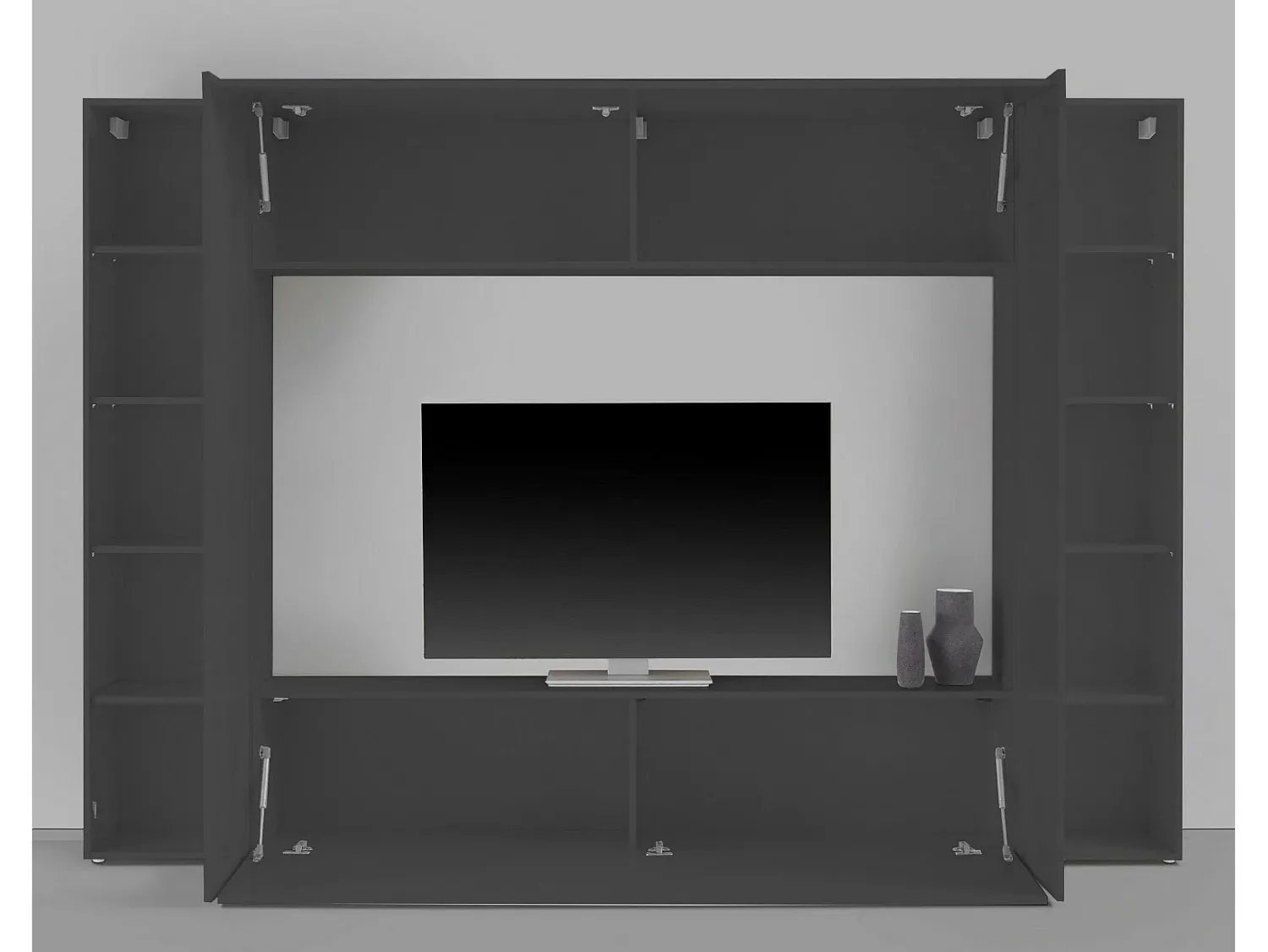 Móvel De Tv*Dmora Sistema de parede Dgirm, conjunto de sala de TV com 4 portas, móveis de sala multiuso, 100% Fabricado na Itália, 260x30h180 cm, Antracite Preto
