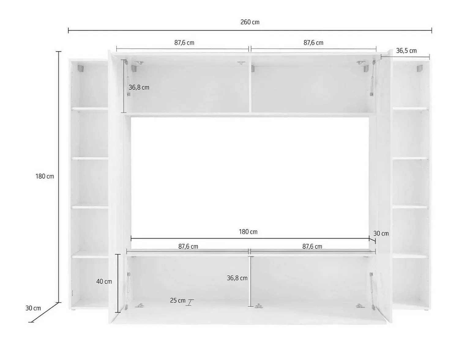 Móvel De Tv*Dmora Sistema de parede Dgirm, conjunto de sala de TV com 4 portas, móveis de sala multiuso, 100% Fabricado na Itália, 260x30h180 cm, Antracite Preto