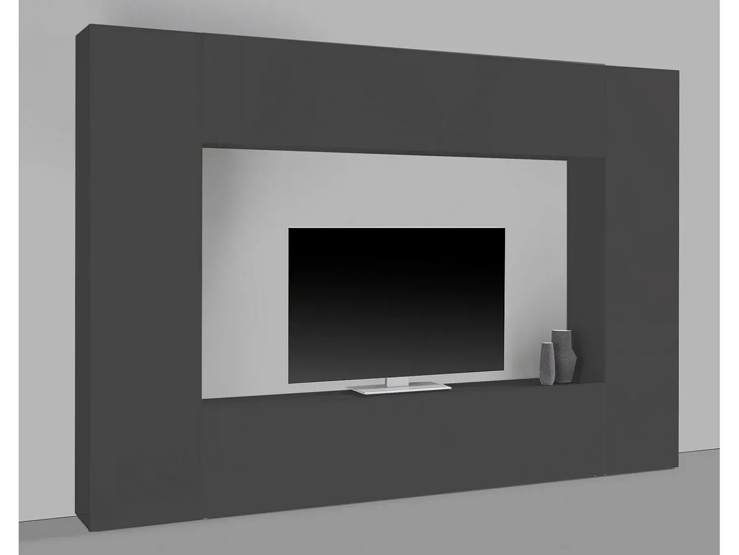 Móvel De Tv*Dmora Sistema de parede Dgirm, conjunto de sala de TV com 4 portas, móveis de sala multiuso, 100% Fabricado na Itália, 260x30h180 cm, Antracite Preto