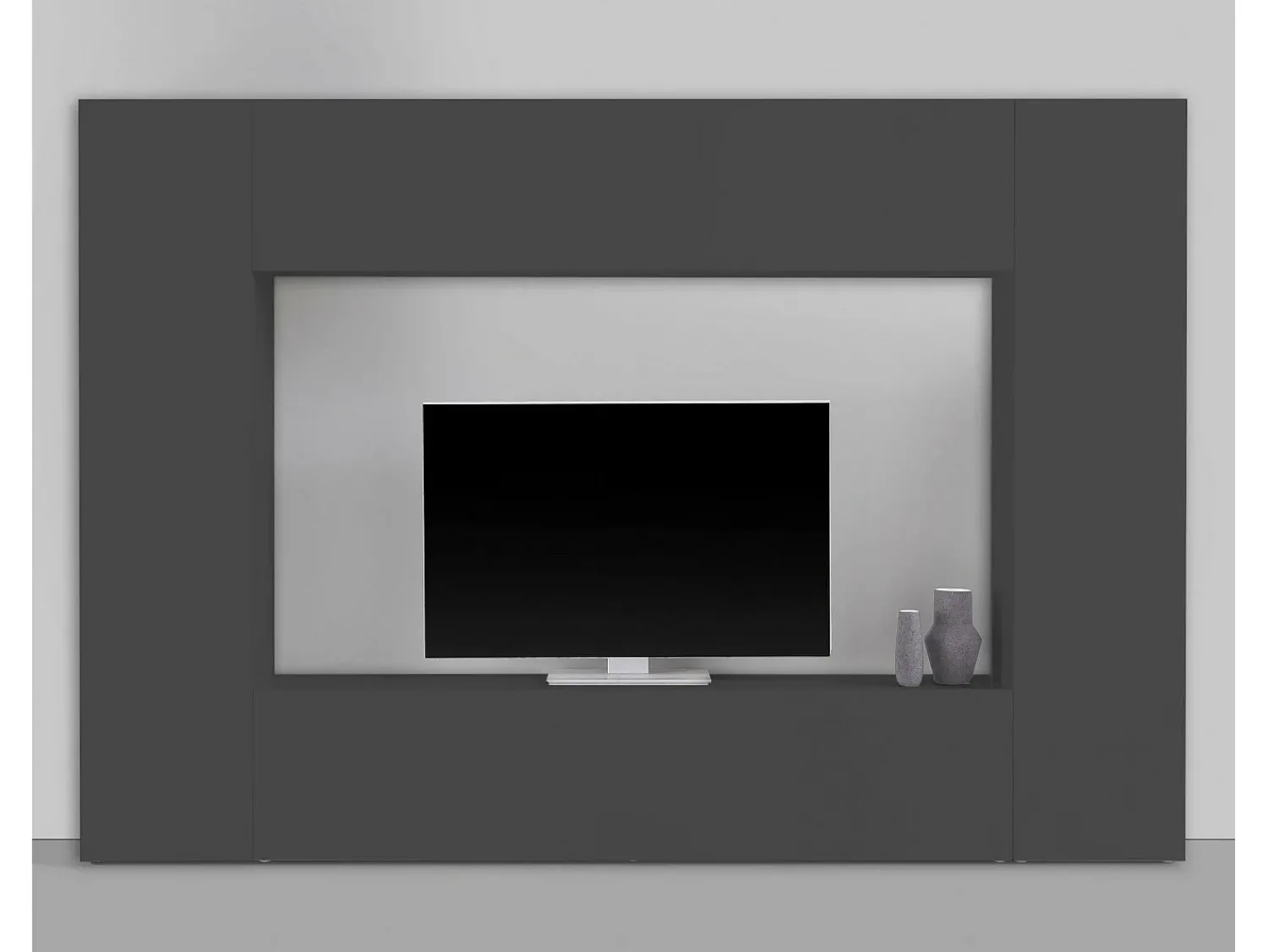 Móvel De Tv*Dmora Sistema de parede Dgirm, conjunto de sala de TV com 4 portas, móveis de sala multiuso, 100% Fabricado na Itália, 260x30h180 cm, Antracite Preto