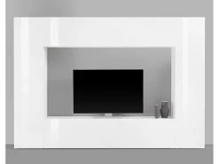 New Dmora Sistema de parede Dgirm, conjunto de sala de TV com 4 portas, móveis de sala multiuso, 100% fabricado na Itália, 260x30h180 cm, branco brilhante Marfim