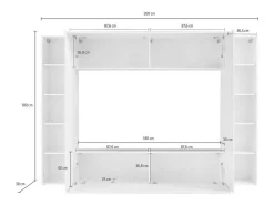 New Dmora Sistema de parede Dgirm, conjunto de sala de TV com 4 portas, móveis de sala multiuso, 100% fabricado na Itália, 260x30h180 cm, branco brilhante Marfim
