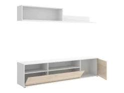 Outlet Dmora Sistema de parede Dgriffi, Composição da sala, Mobiliário multiusos para sala, Móvel TV, 180x35 h44 cm, e Carvalho Branco