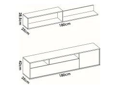 Outlet Dmora Sistema de parede Dgriffi, Composição da sala, Mobiliário multiusos para sala, Móvel TV, 180x35 h44 cm, e Carvalho Branco