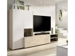 Móvel De Tv*Dmora Sistema de parede Dhughe, Composição da sala, Mobiliário multiusos para sala, Móvel de TV, 227x40 h141 cm, e Carvalho Branco