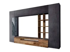 Online Dmora Sistema de parede Dlazzar, móvel de sala de TV, móveis de sala multiuso com luz LED, 100% Fabricado na Itália, 290x40h192 cm, Ardósia e Bordo Cinza antracite