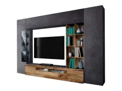 Online Dmora Sistema de parede Dlazzar, móvel de sala de TV, móveis de sala multiuso com luz LED, 100% Fabricado na Itália, 290x40h192 cm, Ardósia e Bordo Cinza antracite