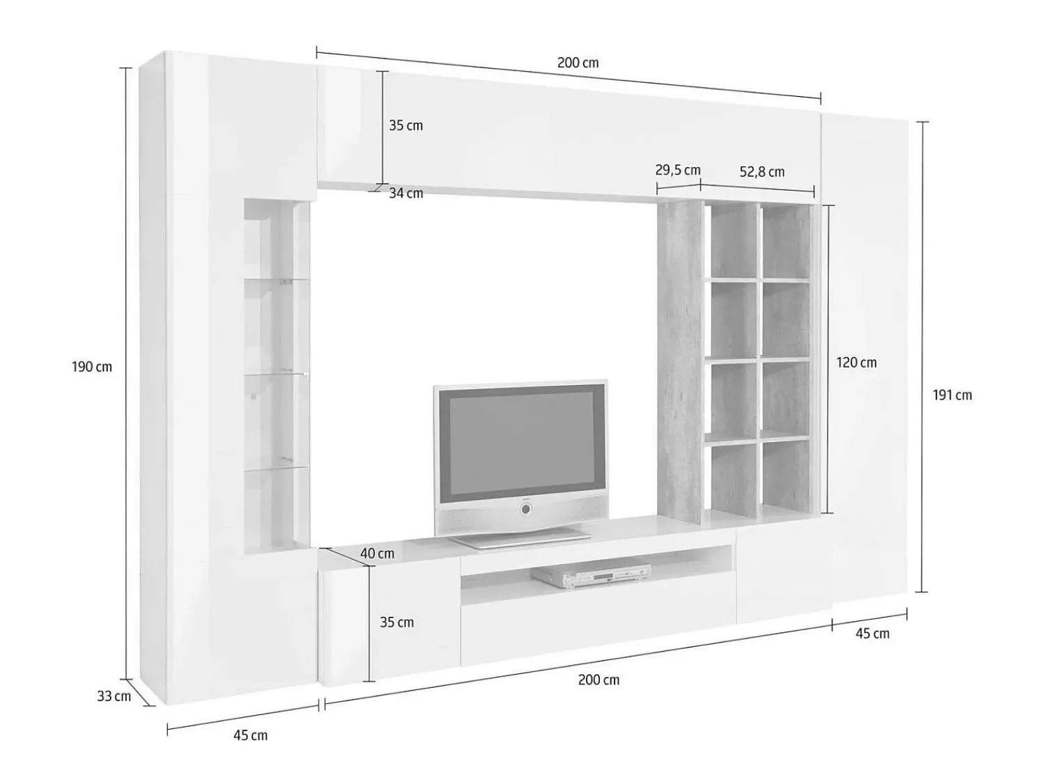 Online Dmora Sistema de parede Dlazzar, móvel de sala de TV, móveis de sala multiuso com luz LED, 100% Fabricado na Itália, 290x40h192 cm, Ardósia e Bordo Cinza antracite