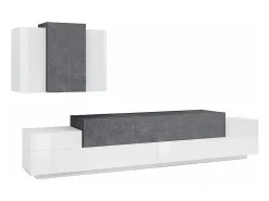 Dmora Sistema de parede Dmar, conjunto de sala de TV, móveis de sala multiuso, 100% fabricado na Itália, 240x45h180 cm, brilhante e ardósia Branco