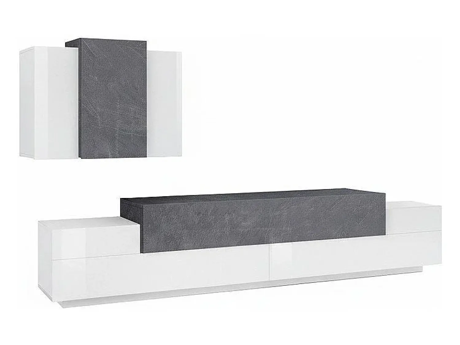 Dmora Sistema de parede Dmar, conjunto de sala de TV, móveis de sala multiuso, 100% fabricado na Itália, 240x45h180 cm, brilhante e ardósia Branco