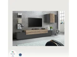 Móvel De Tv*Dmora Sistema de parede Dmar, móvel de sala de TV, móveis de sala multiuso, 100% Fabricado na Itália, 240x45h180 cm, Antracite e Bordo Preto