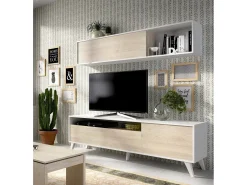 Dmora Sistema de parede Dmoor, Composição da sala, Mobiliário multiusos para sala, Móvel TV, 180x41 h180 cm, e Carvalho^ Móvel De Tv