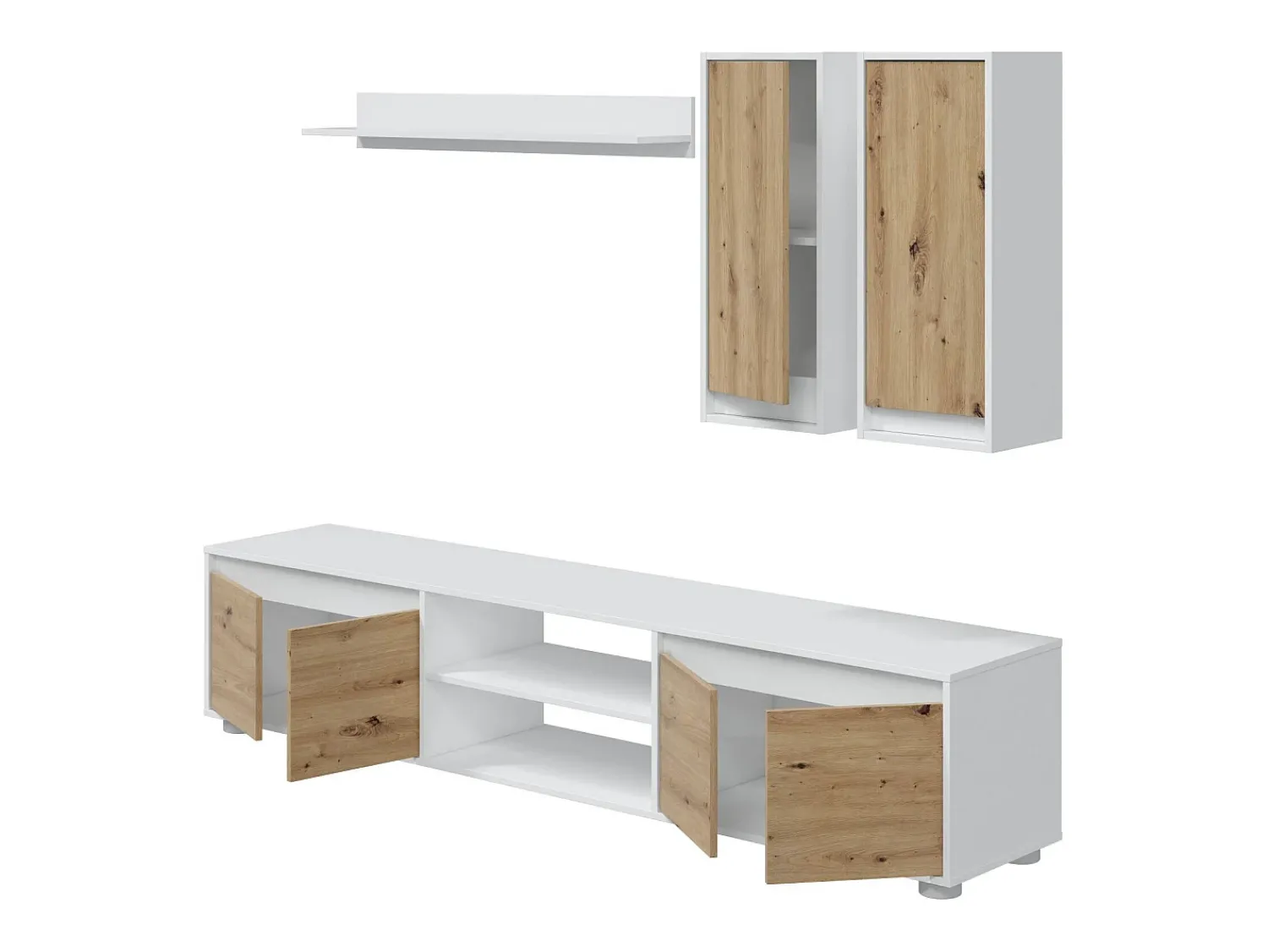 Móvel De Tv|Dmora Sistema de parede Dnuh, Conjunto de sala, Móveis de sala multiuso, Composição para sala moderna, 200x40h114 cm, e Carvalho Branco