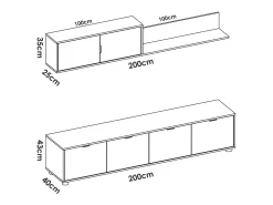 Móvel De Tv*Dmora Sistema de parede Dva, Composição da sala, Mobiliário multiusos para sala, Móvel TV, 200x40 h43 cm, e Carvalho Branco