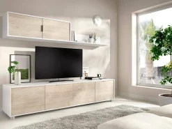 Móvel De Tv*Dmora Sistema de parede Dva, Composição da sala, Mobiliário multiusos para sala, Móvel TV, 200x40 h43 cm, e Carvalho Branco