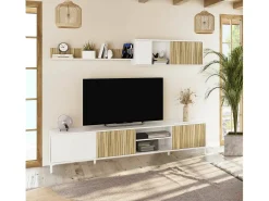 New Dmora Sistema de parede Dzironell, Composição da sala, Mobiliário multiusos para sala, Móvel TV, 200x40 h47 cm, e Carvalho Branco