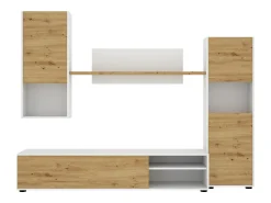 Outlet Dmora Sistema de parede Dzuell, móvel de sala de TV, móveis de sala multiuso, 220x41h180 cm, carvalho atado e branco Castanho