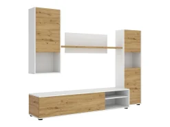 Outlet Dmora Sistema de parede Dzuell, móvel de sala de TV, móveis de sala multiuso, 220x41h180 cm, carvalho atado e branco Castanho