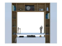 Sale Dmora Sistema de parede Gilberto, conjunto de sala de TV com 3 portas, móveis de sala multiuso, 100% Made in Italy, 270x35h210 cm, brilhante e carvalho Branco