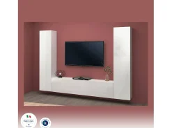 Online Dmora Sistema de parede Giordano, conjunto de sala de TV com 3 portas, móveis de sala multiuso, 100% Fabricado na Itália, 260x30h180 cm, brilhante Branco