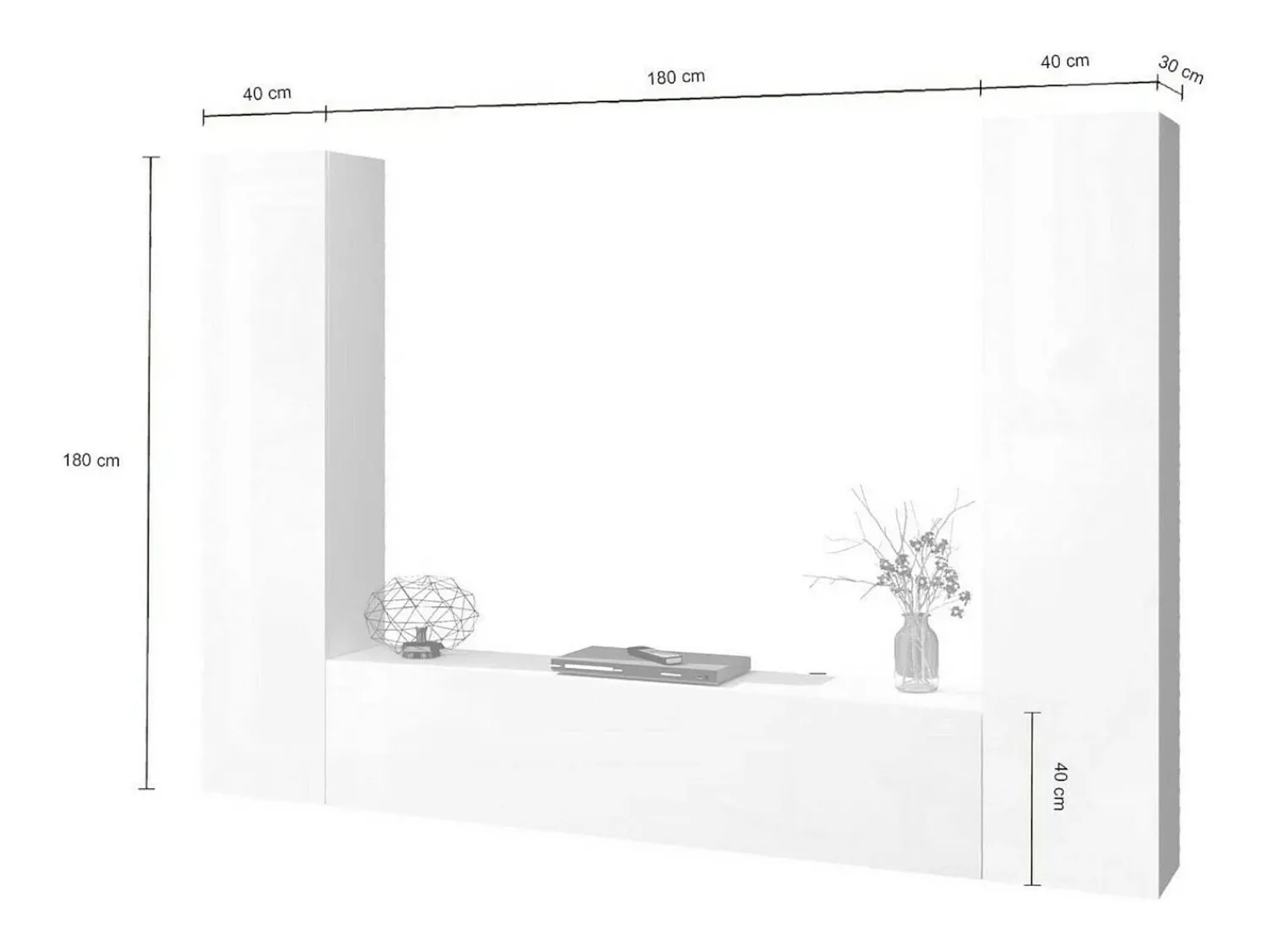 Online Dmora Sistema de parede Giordano, conjunto de sala de TV com 3 portas, móveis de sala multiuso, 100% Fabricado na Itália, 260x30h180 cm, brilhante Branco