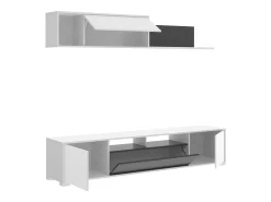 Dmora Sistema de parede Gruf, móvel de sala de TV, mobiliário de sala multiuso, 200x41h180 cm, Branco e Antracite^ Móvel De Tv