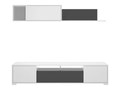 Dmora Sistema de parede Gruf, móvel de sala de TV, mobiliário de sala multiuso, 200x41h180 cm, Branco e Antracite^ Móvel De Tv
