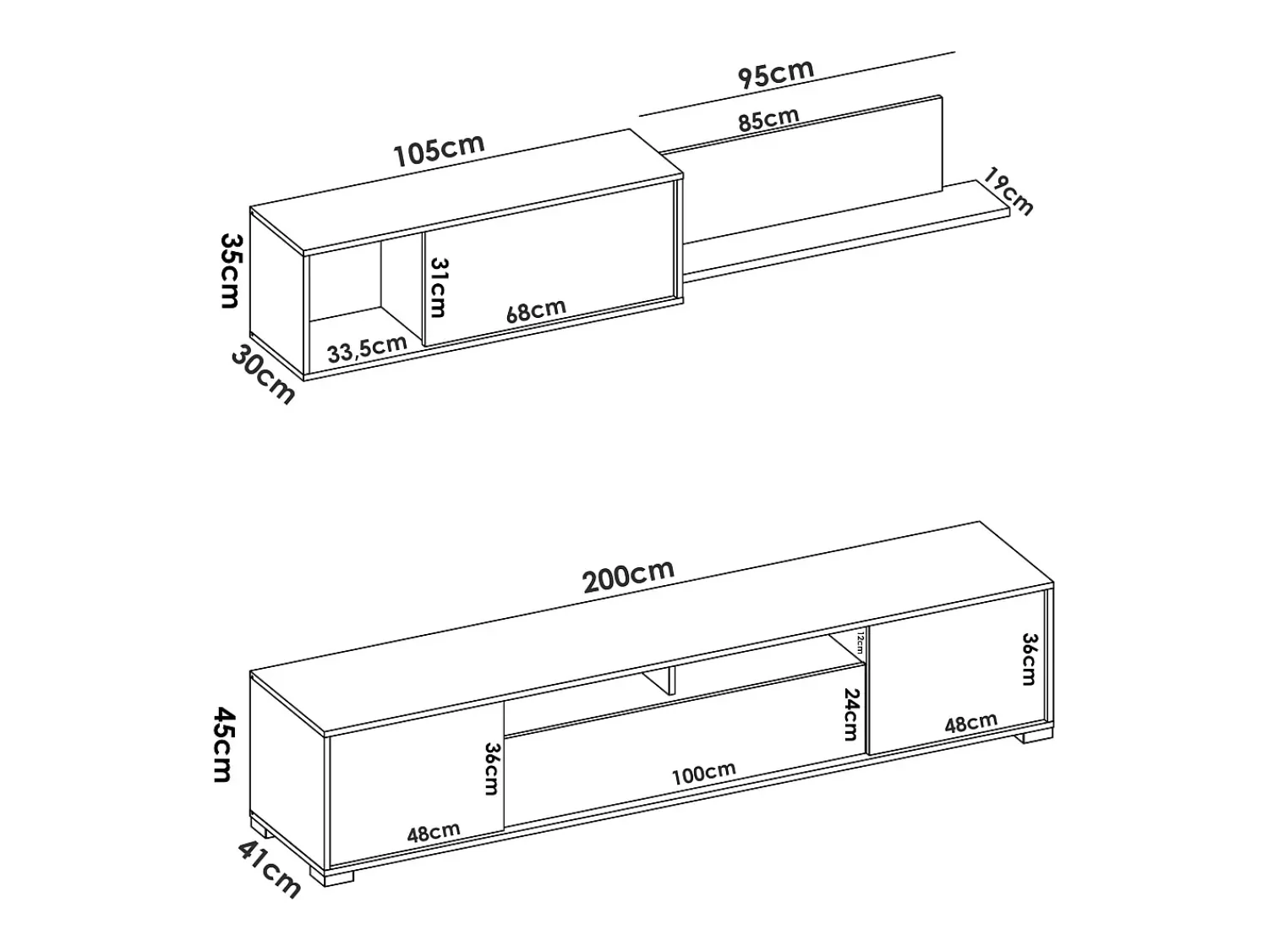 Móvel De Tv|Dmora Sistema de parede Gruf, móvel de sala de TV, móveis de sala multiuso, 200x41h180 cm, carvalho e branco Castanho
