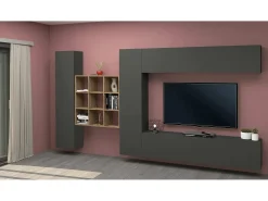 Online Dmora Sistema de parede Gualtiero, conjunto de sala de TV com 4 portas, móveis de sala multiuso, 100% Fabricado na Itália, 350x30h180 cm, Antracite Preto