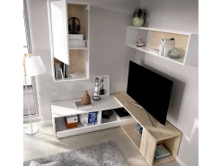 Hot Dmora Sistema de parede Legnone, Conjunto modular de sala de canto, Móveis de sala multiposições, 230x41h180 cm, e Carvalho Branco