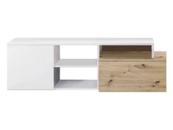 Dmora Sistema de parede Miami, Móvel de sala de TV reversível, Composição de sala com móvel de parede e prateleira, 220x40h44 cm, Carvalho com efeito nó e Branco^ Móvel De Tv