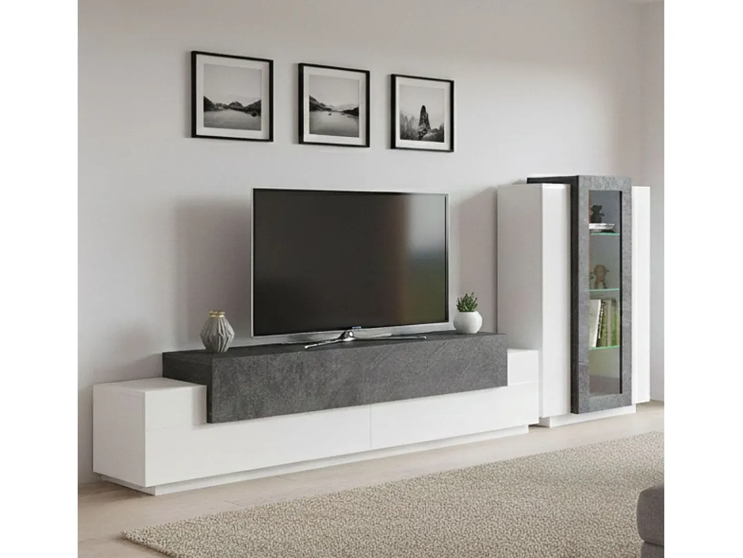 Dmora Sistema de parede Mirko, conjunto de sala de TV, móveis de sala multiuso, 100% fabricado na Itália, 280x45h121 cm, brilhante e ardósia^ Móvel De Tv