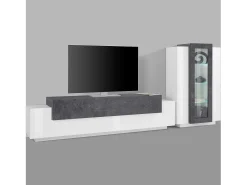 Dmora Sistema de parede Mirko, conjunto de sala de TV, móveis de sala multiuso, 100% fabricado na Itália, 280x45h121 cm, brilhante e ardósia^ Móvel De Tv