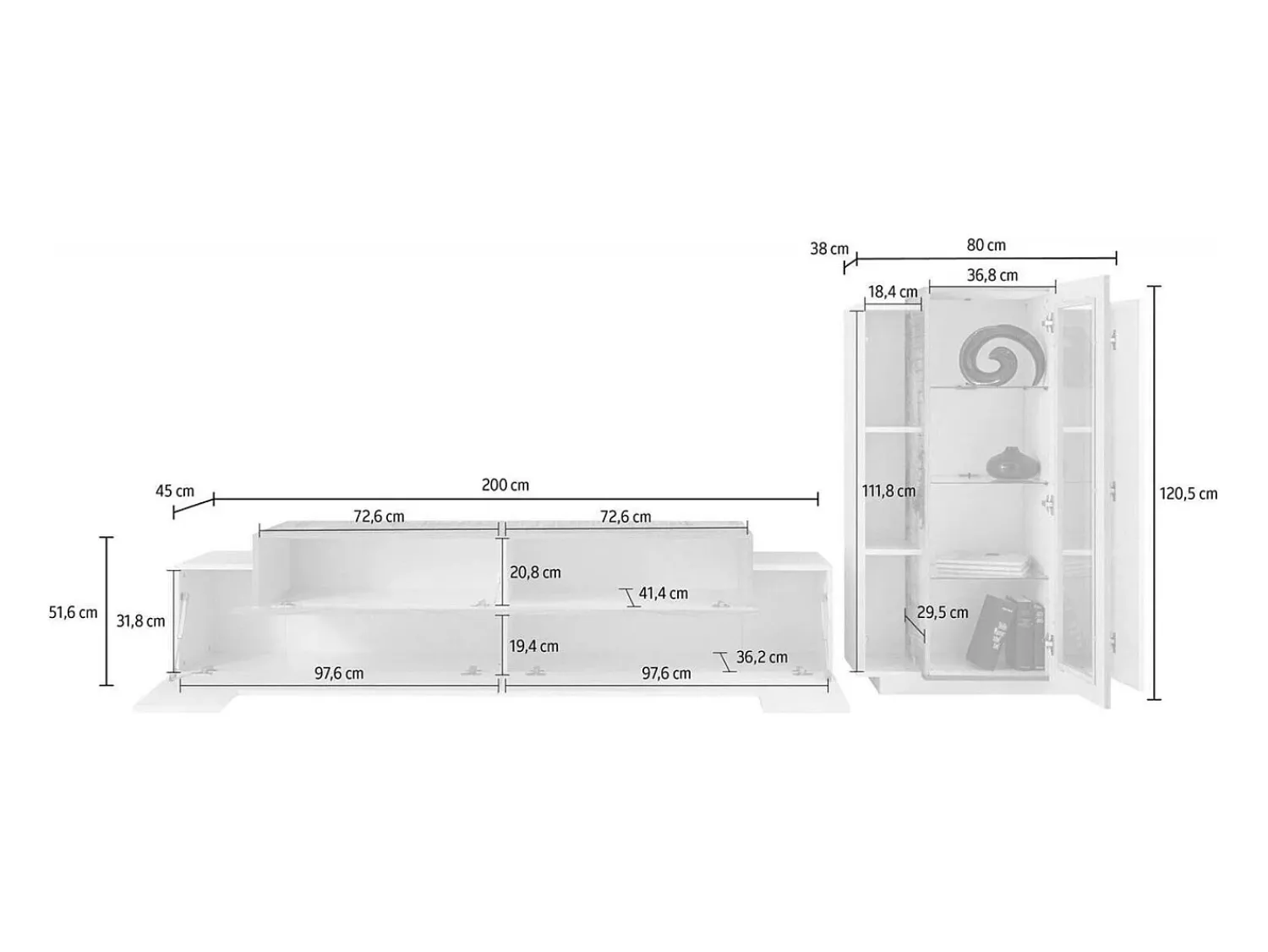 Dmora Sistema de parede Mirko, conjunto de sala de TV, móveis de sala multiuso, 100% fabricado na Itália, 280x45h121 cm, brilhante e ardósia^ Móvel De Tv