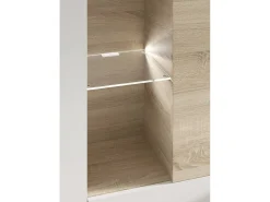 Dmora Sistema de parede Raleigh, armário de sala modular para TV, composição de sala com móveis de parede e vitrines e luz LED, 260x42h185 cm, carvalho e branco Castanho
