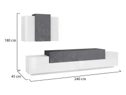Móvel De Tv|Dmora Sistema de parede Ruben, conjunto de sala de TV, móveis de sala multiuso, 100% fabricado na Itália, 240x45h180 cm, brilhante e ardósia Branco