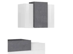 Móvel De Tv|Dmora Sistema de parede Ruben, conjunto de sala de TV, móveis de sala multiuso, 100% fabricado na Itália, 240x45h180 cm, brilhante e ardósia Branco