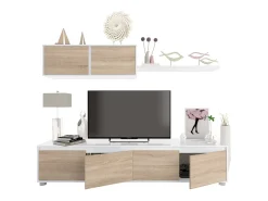 Móvel De Tv|Dmora Sistema de parede Savannah, móvel de sala de TV, composição de conjunto de sala, conjunto de sala com móvel de parede, 200x41h43 cm, e Carvalho Branco