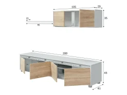 Móvel De Tv|Dmora Sistema de parede Savannah, móvel de sala de TV, composição de conjunto de sala, conjunto de sala com móvel de parede, 200x41h43 cm, e Carvalho Branco