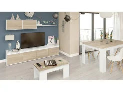 Móvel De Tv|Dmora Sistema de parede Savannah, móvel de sala de TV, composição de conjunto de sala, conjunto de sala com móvel de parede, 200x41h43 cm, e Carvalho Branco