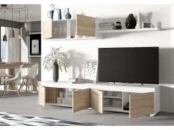 Móvel De Tv|Dmora Sistema de parede Savannah, móvel de sala de TV, composição de conjunto de sala, conjunto de sala com móvel de parede, 200x41h43 cm, e Carvalho Branco