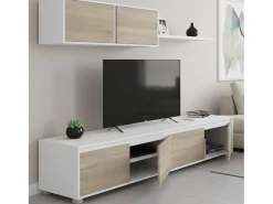 Móvel De Tv|Dmora Sistema de parede Savannah, móvel de sala de TV, composição de conjunto de sala, conjunto de sala com móvel de parede, 200x41h43 cm, e Carvalho Branco