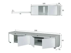 Clearance Dmora Sistema de parede Savannah, móvel de sala de TV, composição de conjunto de sala, conjunto de sala com móvel de parede, 200x41h43 cm, e Cimento Branco