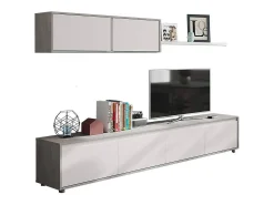 Clearance Dmora Sistema de parede Savannah, móvel de sala de TV, composição de conjunto de sala, conjunto de sala com móvel de parede, 200x41h43 cm, e Cimento Branco
