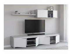 Clearance Dmora Sistema de parede Savannah, móvel de sala de TV, composição de conjunto de sala, conjunto de sala com móvel de parede, 200x41h43 cm, e Cimento Branco
